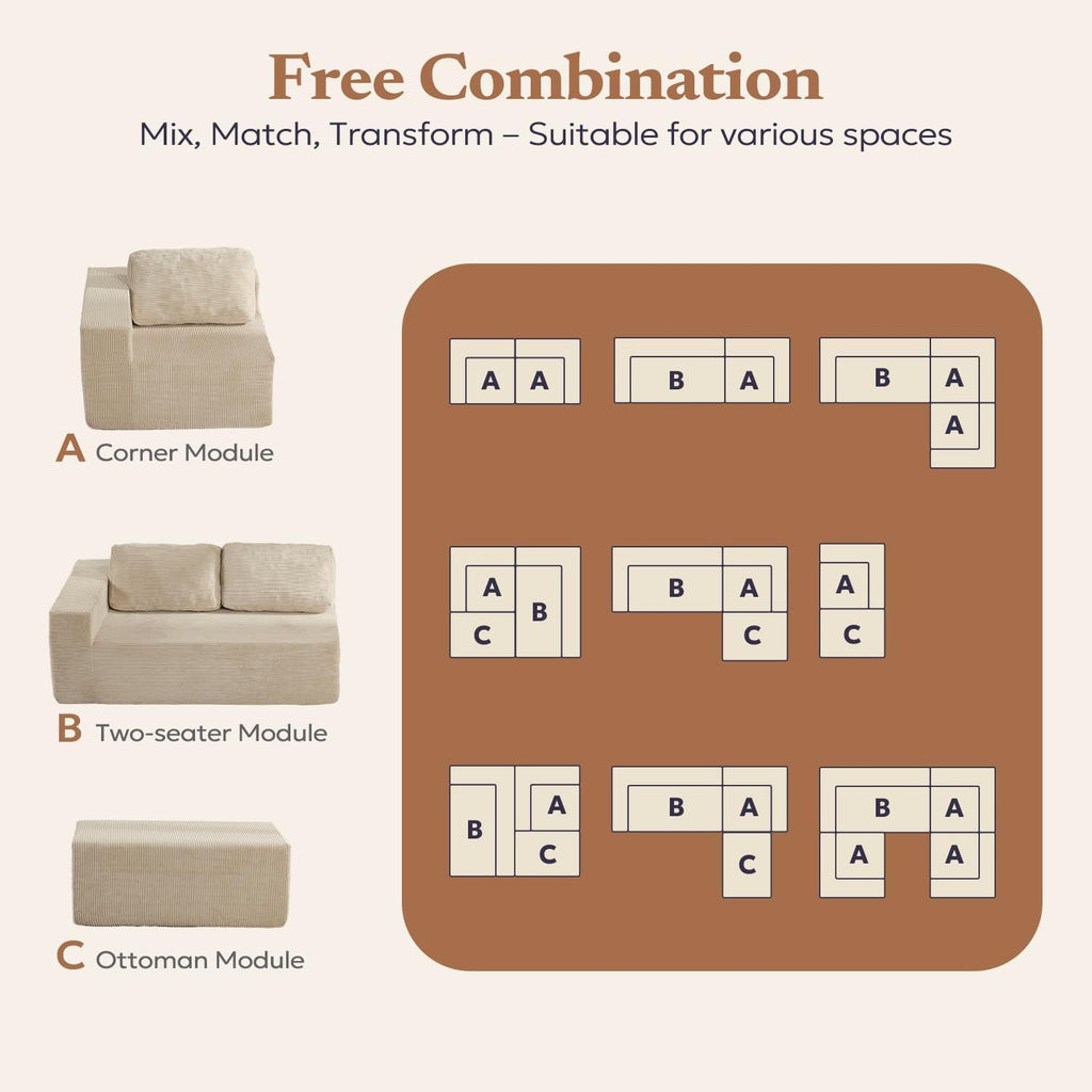 Canapé d'angle modulable Cloud – Tissu côtelé beige