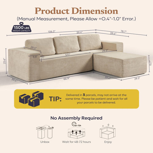 Canapé d'angle modulable Cloud – Tissu côtelé beige