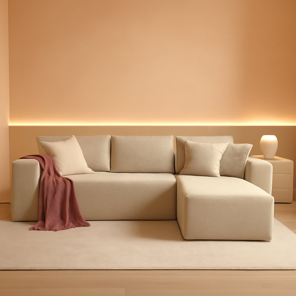 Canapé d'angle modulable Cloud – Tissu côtelé beige