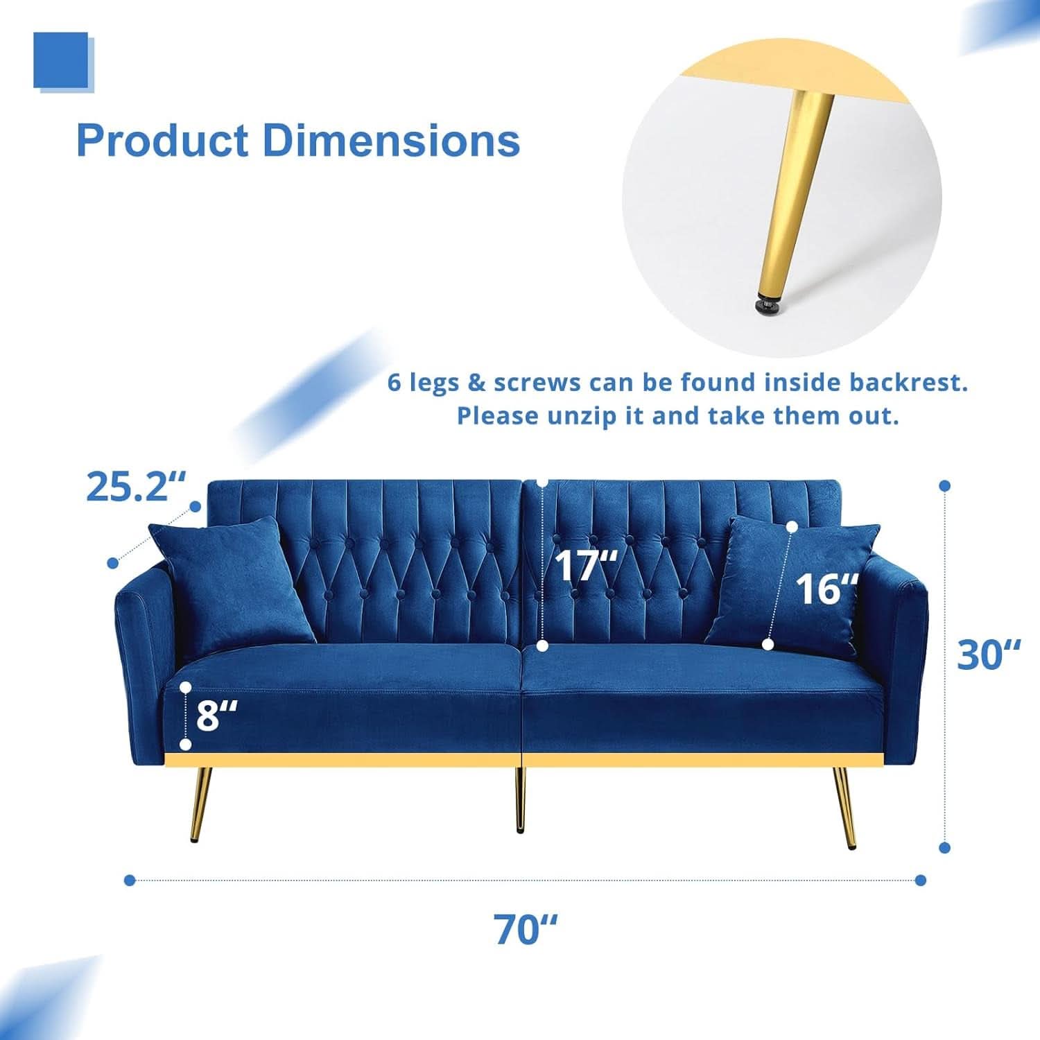 Ensemble canapé convertible et fauteuil touffeté – Velours bleu