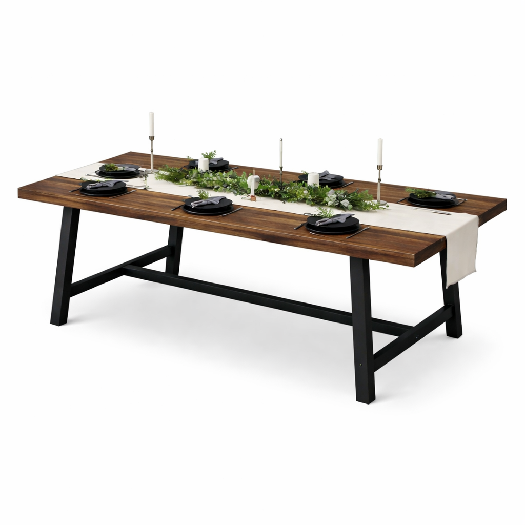 Table à manger en bois naturel avec 6 chaises rembourrées