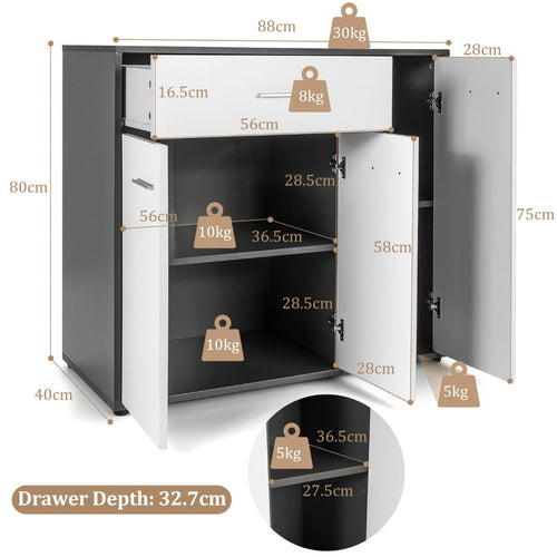 Buffet enfilade moderne 3 portes avec étagère réglable